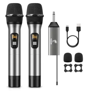 TONOR Wireless Microphone TW630, UHF Dual Cordless Metal Dynamic Mic System, 200ft Range, 15 Channels, Rechargeable Receiver, USB Charging,summerwins