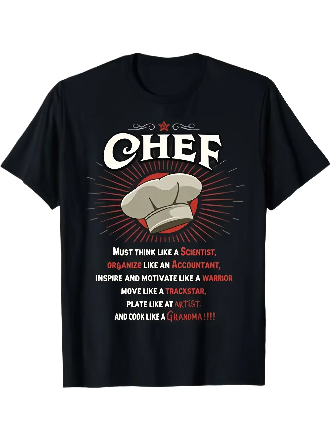 Men'S And Women'S Chef T-Shirt with a Humorous Definition of a Chef, Featuring a Short Sleeve Crew Neck Design in Heavy Black Fabric, Ideal for Chefs, Food Enthusiasts, And Cooking Classes.It'S a Comfortable And Casual Outfit