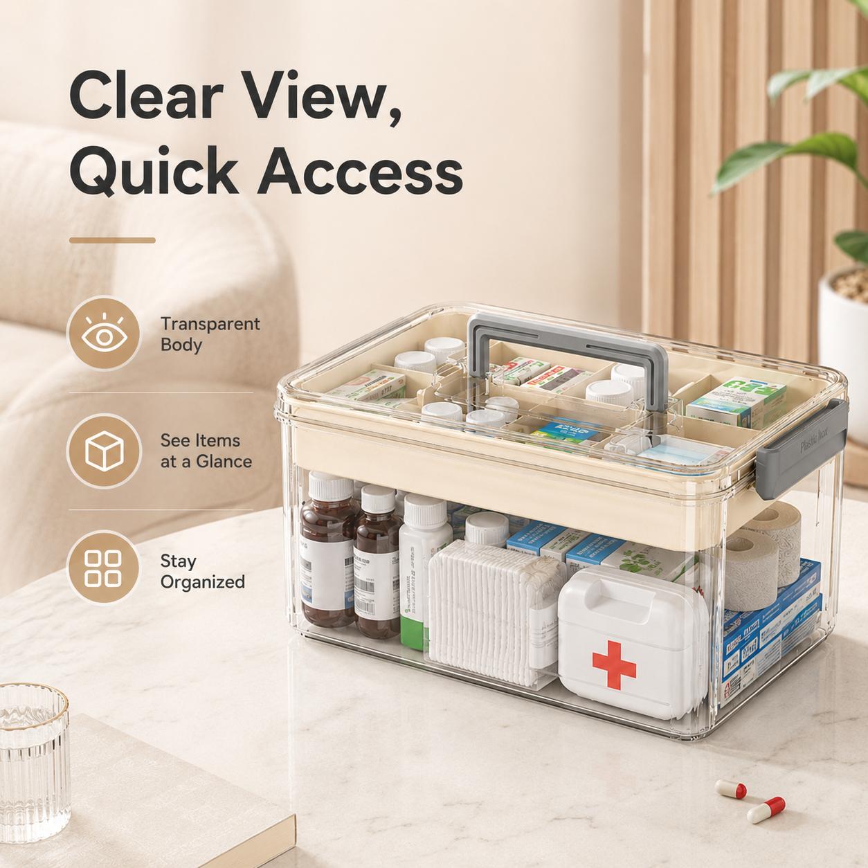 UFORU Modern Large Capacity Rectangle Medicine Organizer Box, Eco-Friendly Home Storage Bin, Double Layer Transparent PET Case with Handle, Snap-Seal Dryness Dust & Insect Block Moisture-Proof First Aid Kit - Suitable for Home/Travel UFORU Modern Large Capacity Rectangle Medicine Organizer Box, Eco-Friendly Home Storage Bin, Double Layer Transparent PET Case with Handle, Snap-Seal Dryness Dust & Insect Block Moisture-Proof First Aid Kit - Suitable for Home/Travel