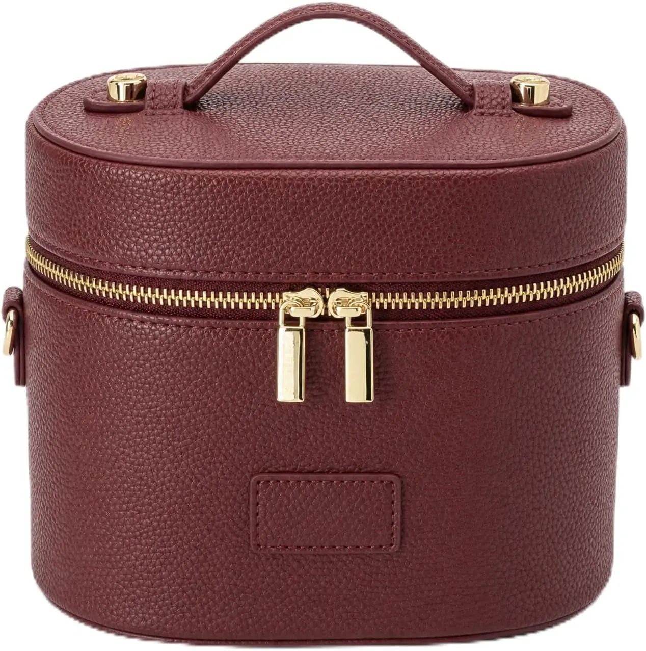 Travel Vanity Makeup Case, Peppered Textured Leather Travel Companion with Double Zipper, Crossbody Organizer Bag for Cosmetics, Makeup Storage Organizer, Shoulder Strap