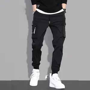 Men's Black Work Pants Trendy Brand Street Style Multi Pocket Jogger Design Loose Comfortable Versatile Casual Pants for Students and Young People Daily Outings and Sports Wear Fashionable Trousers Menswear Stylish