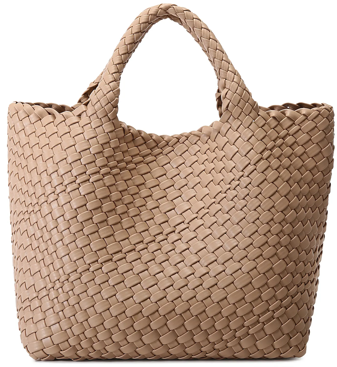 Queenoris  Woven Bag for Women, Vegan Leather  Large Summer Beach Travel Handbag and Purse Retro Handmade Shoulder Bag  tote bags Beige Beige