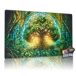Stained Glass World Tree Playmat for Mtg, 24x14 Inch Tcg & Board Game Mat, Sacred Nature Design, Perfect Gift for Gaming Enthusiasts, Gaming Mouse Pad