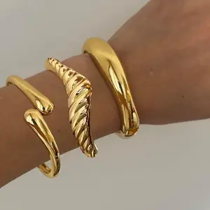 Chunky Gold Bangles Bracelets for Women Gold Cuff Bracelet Set Waterproof Non Tarnish Stack Bracelet for Women Gifts