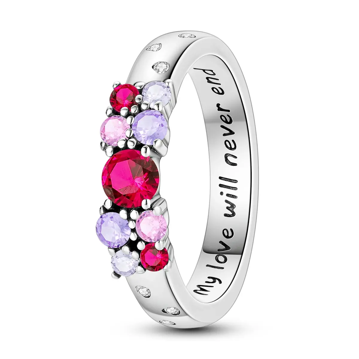 MULA Endless Love Ring | 925 Silver-plated Set with Colored Cubic Zirconia Gemstones | Engraved with "My Love Never Fades" | Romantic Valentine's Day, Anniversary, and Engagement Gift, Elegant Ring