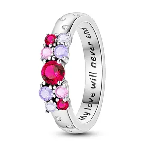 MULA Endless Love Ring | 925 Sterling Silver Set with Colored Cubic Zirconia Gemstones | Engraved with "My Love Never Fades" | Romantic Valentine's Day, Anniversary, and Engagement Gift