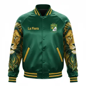 Club León Varsity Jacket Lion Mascot Concept – La Fiera Satin Polyester Streetwear