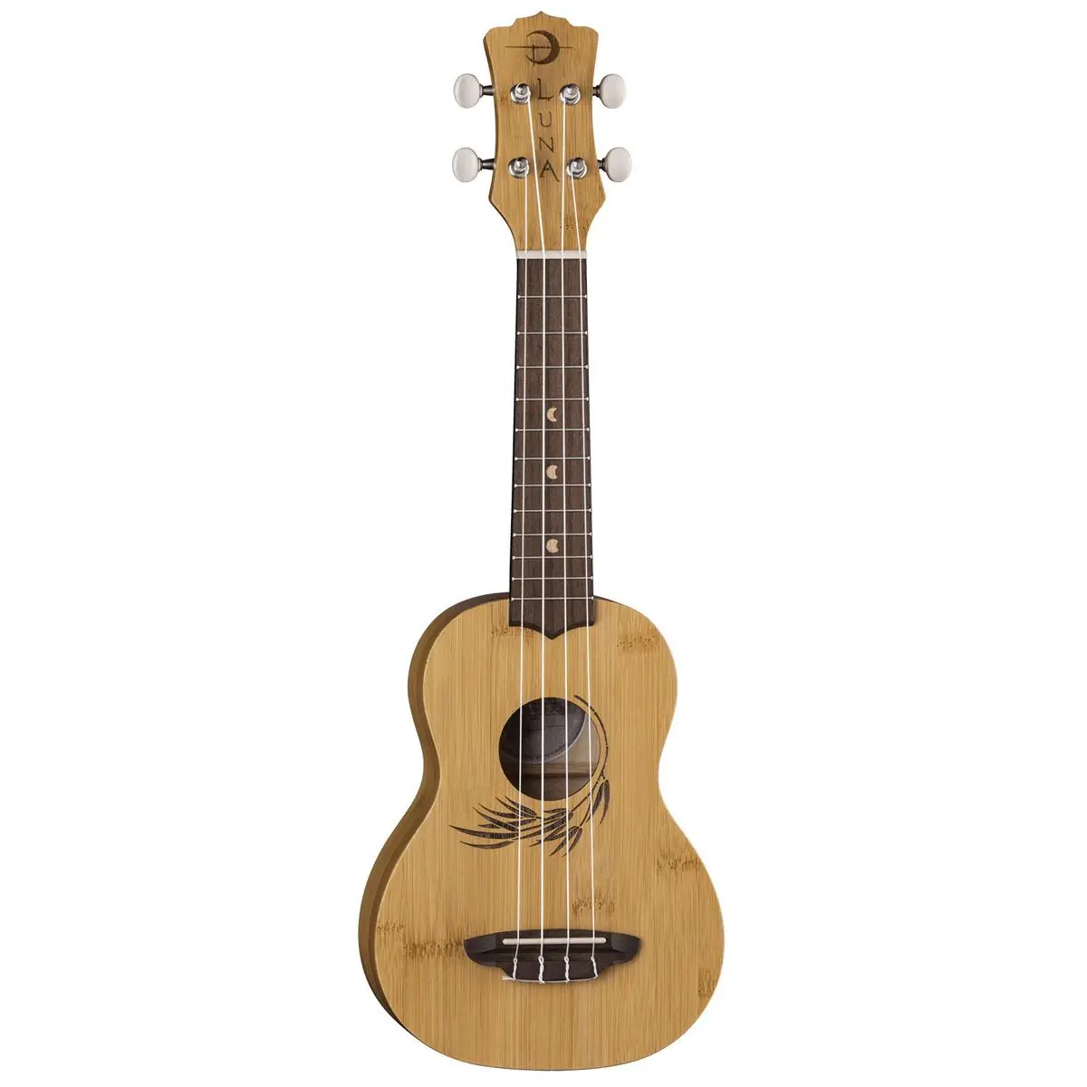 Luna Uke Bamboo Soprano Ukulele with Gigbag, 12 Frets, 'C' Shape Neck, Walnut Fretboard, Satin Natural