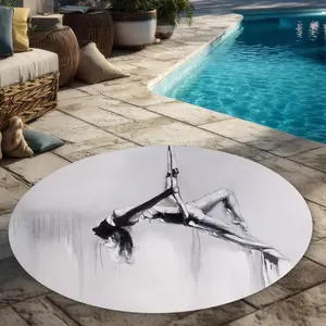 Begin Home Decor C1COAR55BABXQC 5 x 5 ft. Dancer on Aerial Contortion Rug - Monochrome Outdoor Decor - Round