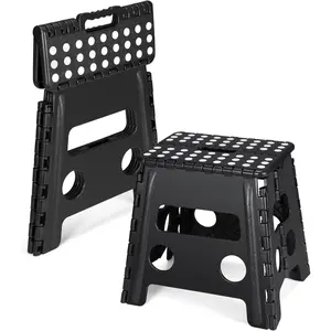 Folding Step Stool 13", Heavy Duty Step Stools for Adults , Compact Foot Stools, Light-Weight Toddler Foldable Step Stool for Kitchen, Bathroom, Holds Up to 300 lbs (Black)