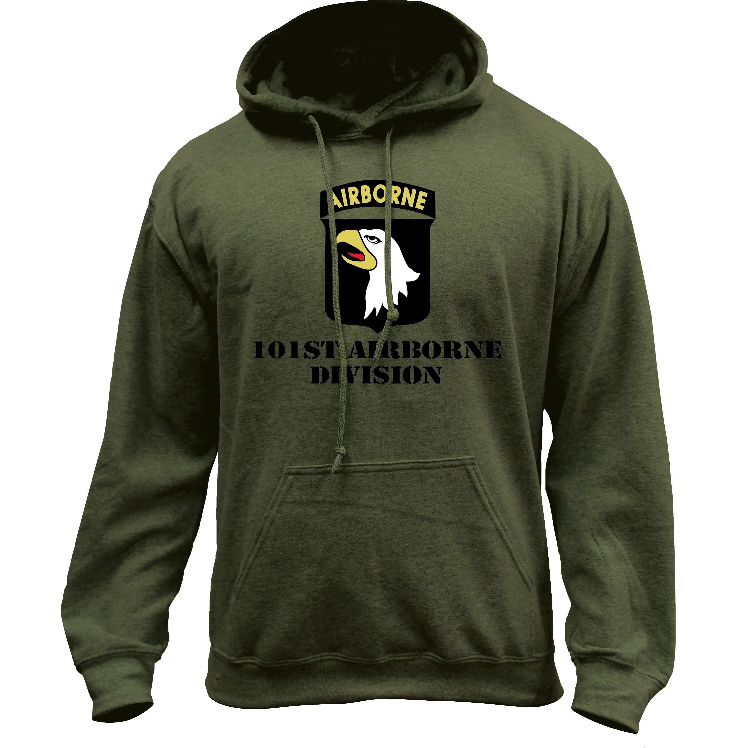 Men's Pullover Hoodie, Army 101st Airborne Division Graphic Print, Casual Cotton-Poly Blend Long Sleeve Top with Pocket, Tops, Longsleeves, Sweatshirt, Menswear, Casual Streetwear Sweatshirt, Cotton Polyester Sweatshirt