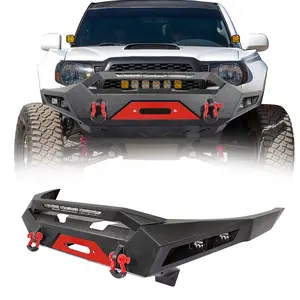 Tokmowin Tacoma Front Bumper Compatible with 2005-2015 Toyota Tacoma 2nd Gen Pickup Truck, Rock Crawler Off-Road Bumper w/Winch Plate & 4 x LED Lights & 2 x D-Rings