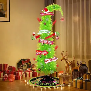 6FT Christmas Tree, Artificial Whimsical Grinchi Christmas Tree Lime Green for Christmas Party Decorations, Bendable Xmas Tree for Holiday Home Office (39 Pcs)