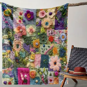 1pc Vintage Style Patchwork Floral Print Fleece Throw Blanket - Soft, Cozy, and Comfortable Knitted Polyester Cover, All-Season Gift for Sofa, Bed, Office, Camping, and Travel - 250-300g Lightweight Warmth summervibes