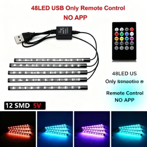 Car neon LED ambient foot light kit, car one-to-four multi-color RGB ambient decorative light, with remote control
