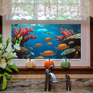 Creative Underwater Coral Fish Static Cling Sticker, Large Size Double-Sided Visible Decoration, Window Display Decal for Home Decor