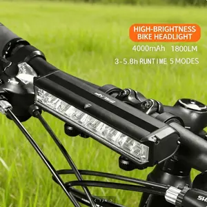 Aluminum Alloy Bicycle Headlight USB Rechargeable 1800LM Night Light for Electric Bicycles & EBikes 4000mAh Battery 5 Modes