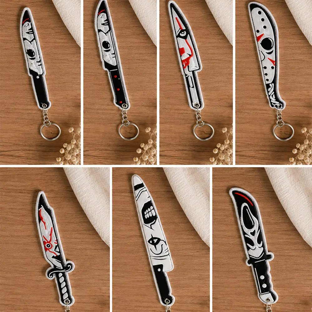 Horror Movies Character Halloween Embroidered Patch Keychain, 8x2 inches Chucky Jason Voorhees Michael Myers Freddy Krueger Halloween Keychain Gift