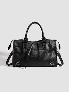 French Style PU Leather Crossbody Shoulder Bag, Large Capacity Rivet Decor, Fashionable Motorcycle Wind Design, Daily Commute & Dates, Trendy Commuting Bag, Daily Commuter Bag