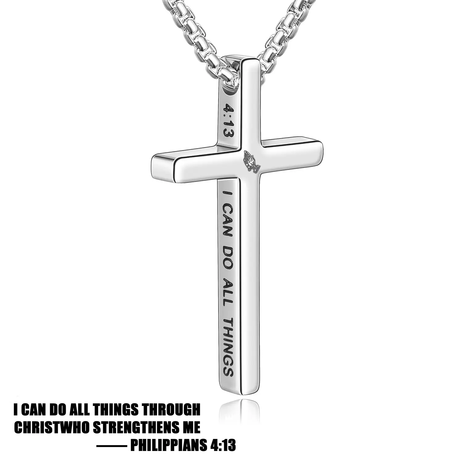 Silver Cross Necklace for Men and Women, Stainless Steel Bible Verses Cross Pendant Necklace for Boys