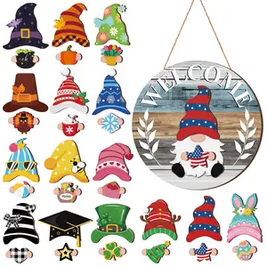 DIY Interchangeable Gnome Welcome Sign Kit, Customizable Magnetic Wooden Door Hanger with 15 Holiday Sets, Personalizable All-Season Front Porch Decor for Family Craft Nights