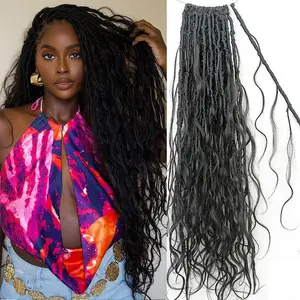 Ssawhair Pre-Looped Crochet Boho Locs With Body Wave Virgin Human Hair Curls Goddess Locs Curly Full Ends Hair Extensions For Women Natural Color