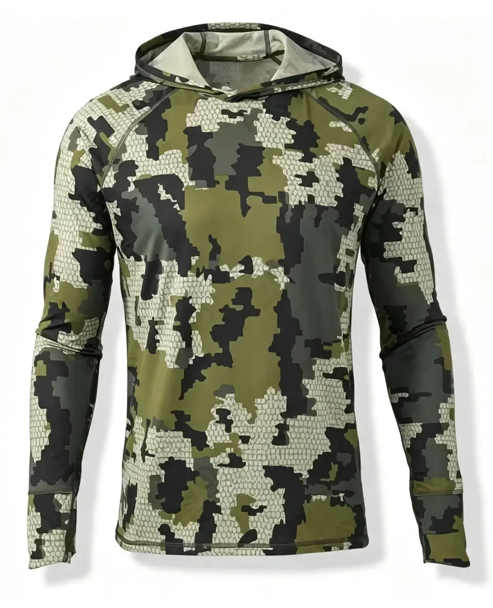 Men's Oversized Camouflage Ocean Design Hoodie - Multi-Piece Long-Sleeved Professional Fishing Top, Sun-Resistant, Breathable, Quick-Drying for Hiking, Camping sleeve rash guard quick-dry