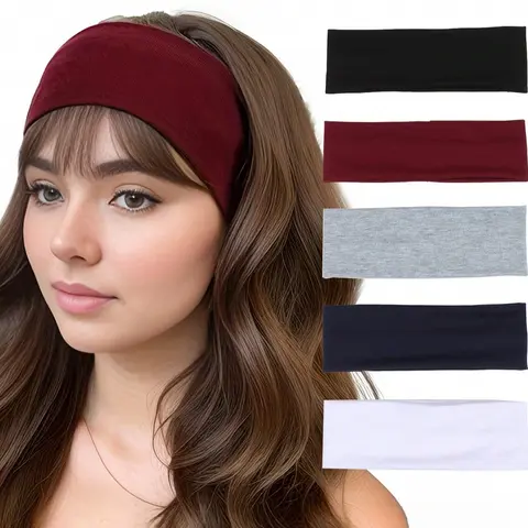 Women's Wide Elastic Non-Slip, 5-Piece Set, Solid Color Fabric Hair Bands, Non Slip Hairbands, Comfortable and Durable, Ideal for Daily Use