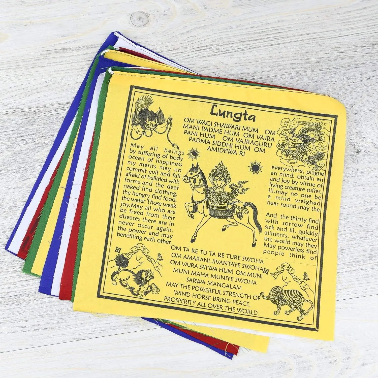 Windhorse Mantra Prayer Flags in English
