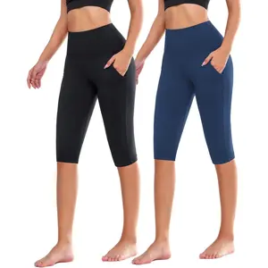 Women's Knee Length Leggings-High Waist Capri Pants for Women Yoga Workout Biker Shorts Casual Summer