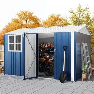 450CU.FT 8x10 FT Metal Storage Shed with Window & Lockable Doors, Sloping Roof Outdoor Tool House for Backyard, Garden & Patio, Galvanized Steel, Weatherproof, Built-In Window,summervibes