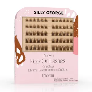 Silly George Pop-On Lashes - DIY 1-Step Pre-Glued Faux Eyelash Clusters, Natural Look Extensions, Light Brown - Bloom, 5-7 Pair Set, Pack of 60 Clusters