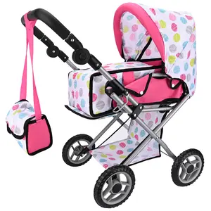 Bebamour Baby Doll Stroller Durable Convertible Pram Stroller with Removable Travel Bassinet Carrier for Toddlers Play Baby Doll Accessories with Canopy and Storage Basket