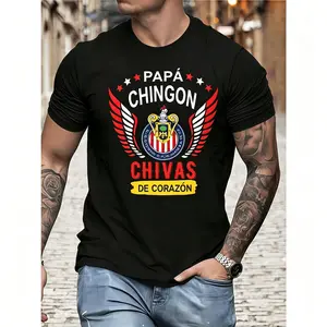 [Graphic Tees] Papá Chingón Chivas de Corazón Tee Premium Cotton Men's Soccer T-Shirt, Casual Summer Streetwear Top, Perfect Father's Day Gift for Soccer Dads, Oversized Sportswear Dad Shirt