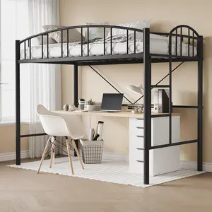 Garvee Twin Loft Bed – Space-Saving Metal Frame with Ladder & Arched Safety Rail, Heavy Duty Steel Slats (No Box Spring Needed), Suitable for Kids and Adults, Black