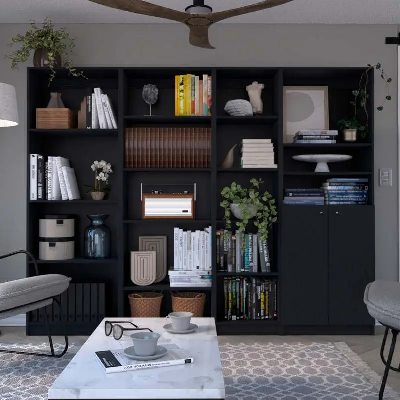 Black 4 Piece Living Room Set with 4 Bookcases, Bookcase Shelf for CDs/Movies/Books, Home Office Bookcase Shelf Storage Organizer, Modern Book Shelf for Bedroom/Living Room/Home Office tall bookshelf shelf bookcase ikea  bookshelf  hack