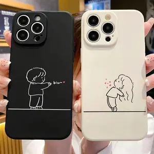 Black and White Couple Boy Girl Personalized Phone Case, TPU Material Anti-drop Anti-slip, Transparent Phone Case with Drop-resistant TPU Material on All Four Corners, Suitable for iPhone 17 AIR 17/16/15/14/13/12/11 PRO PROMAX PLUSOMAX X XS PLUS, YT8