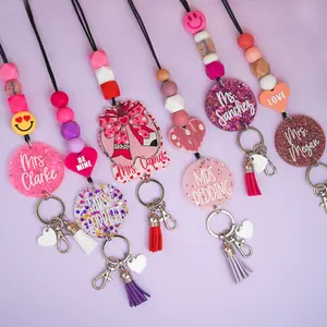 Personalized Valentine's Day Teacher Lanyards - Great for ID Badges & Keys - Extremely Durable, Cute, & Stylish - Beaded Lanyard
