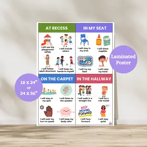 Classroom Rules & Routines Anchor Chart | Laminated School Expectations Poster | Kindergarten Rules Poster | Kindergarten Classroom Decor