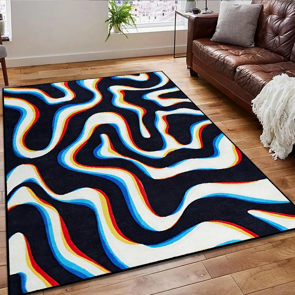 1 piece living room carpet, Trippy Abstract rug, Abstract Area Rugs, TikTok glitch style rug, washable rug, Polyester fiber rug, soft and comfortable non-slip area rug, low pile design, suitable for living room, bedroom, home decor