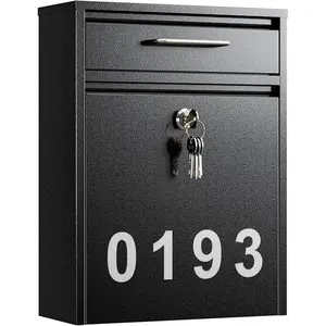Large Capacity Locking Mailbox for Outside, Heavy Duty Rustproof Weatherproof Wall Mounted Mailbox with 4 Replaceable Keys for Residential & Apartment, 15.4"×11.8"×4.7", Black, Large