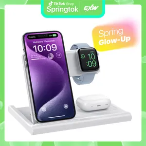 tiktok Real Wireless Charging Dock phone holder 3 in 1 Wireless Charger for iPhone 11Pro-16series& iWatch & AirPods- A Must-Have