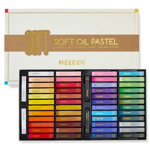 MEEDEN Professional Pigment-Based Soft Oil Pastels Set - 48 Colors with 2 Extra White & 2 Extra Black 14g 69mm×12mm×12mm Square Crayons, Level 3 Lightfast Unisex Art Supplies for Blending, Stippling, Gradient, Father's Day Gifts for Adults, Art Lovers
