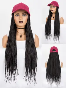 Synthetic 24Inch Long Black Box Braiding With Baseball Cap With Braids Hair Extensions For Black Woman Bohemian Braided Wig Box Braided Wigs