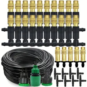 1 Pack, 15M-30M outdoor atomizing cooling system garden irrigation watering 1/4 inch brass atomizer nozzle 4/7mm hose for garden greenhouse.