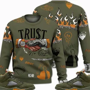 5 Olive Sweatshirt, Olive 5s Outfits Shirt, Snake Trust No One Got Em Graphic Tee Streetwear Unisex Sneaker Color Match Shirts