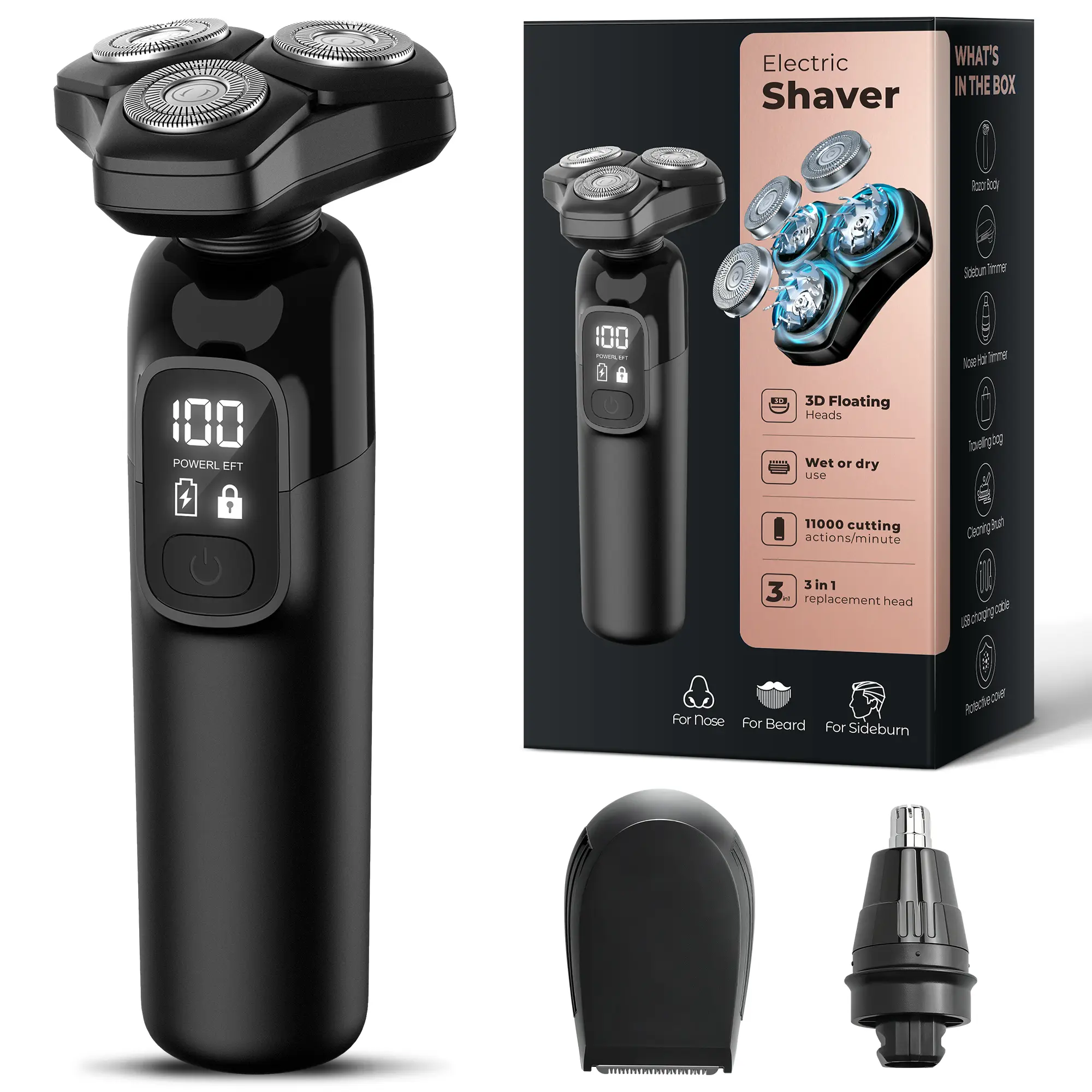 Akunbem 3-in-1 Electric Razor for Men – Waterproof Cordless Shaver for Beard, Bald Head & Groin Grooming& Body Trimmer,men shaver,Gift for Men，All-in-one device, saves both time and money