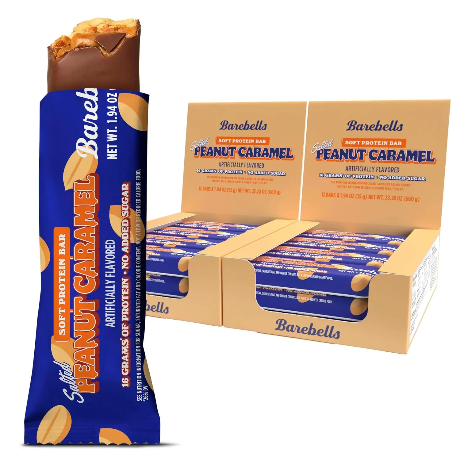 Barebells Vegan Protein Bars Peanut Caramel, Plant Based with High Protein - Chocolate Protein Bars - Perfect on The Go Protein Snack & Breakfast Bars 12 Count (Pack of 2)