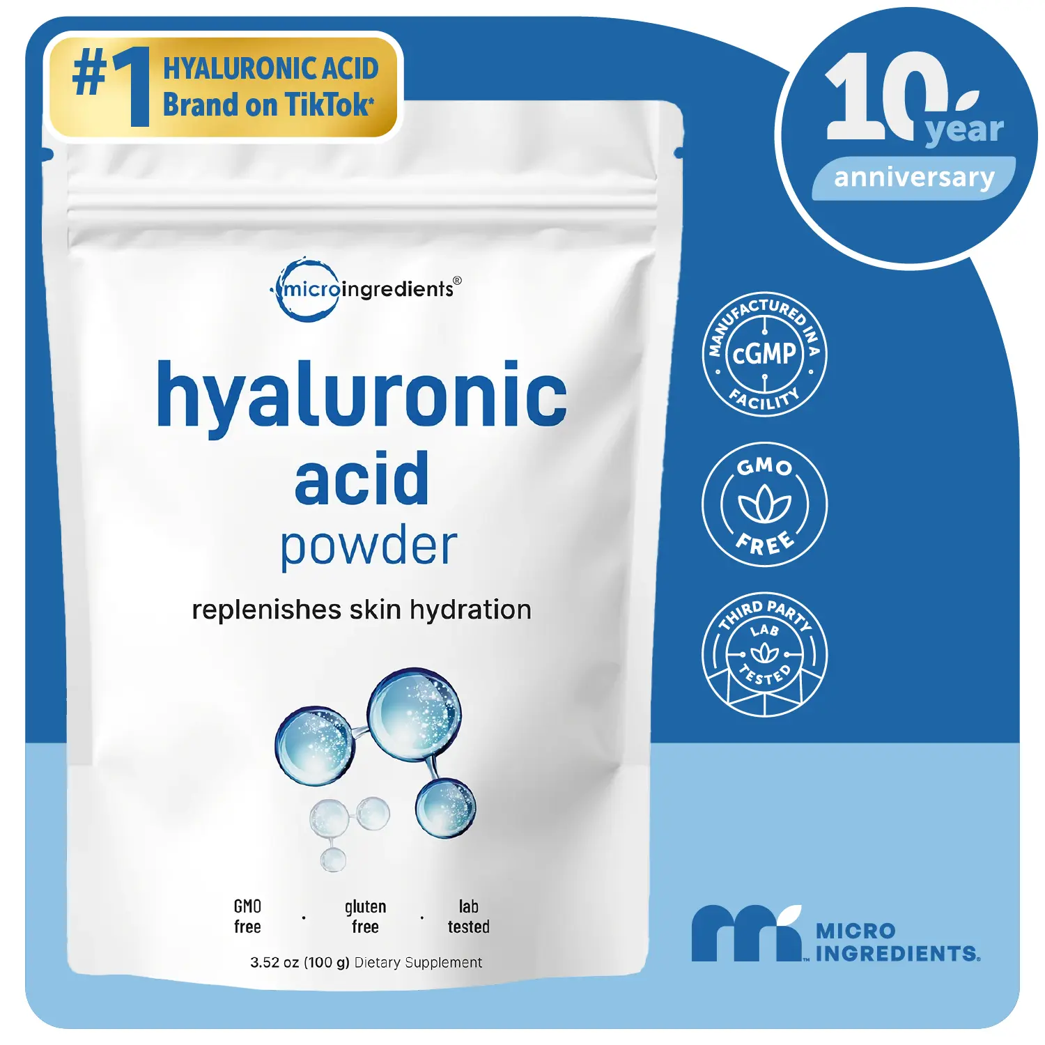 Micro Ingredients Hyaluronic Acid Powder, DIY Facial Serum, Skin Hydration Care Formula Micro Ingredients Hyaluronic Acid Powder, DIY Facial Serum, Skin Hydration Care Formula