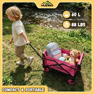 【Mini Size】Portable Folding Utility Wagon for Kids, Lightweight Collapsible Cart with Wheels & Adjustable Handle, 330 lbs Heavy-Duty Wagon for Camping, Garden, Sports and Groceries